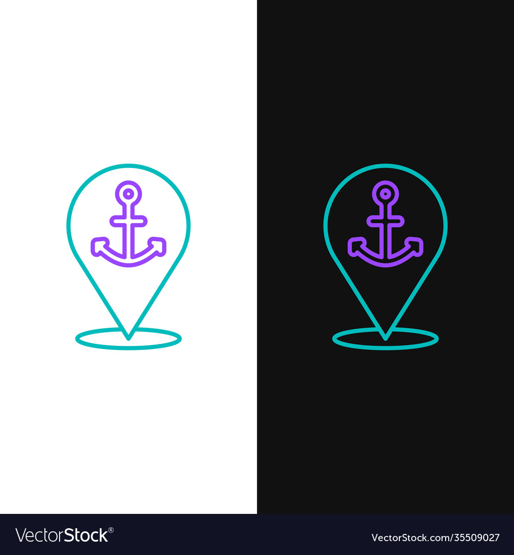 Line map pointer with anchor icon isolated vector image Line map pointer with anchor icon isolated
