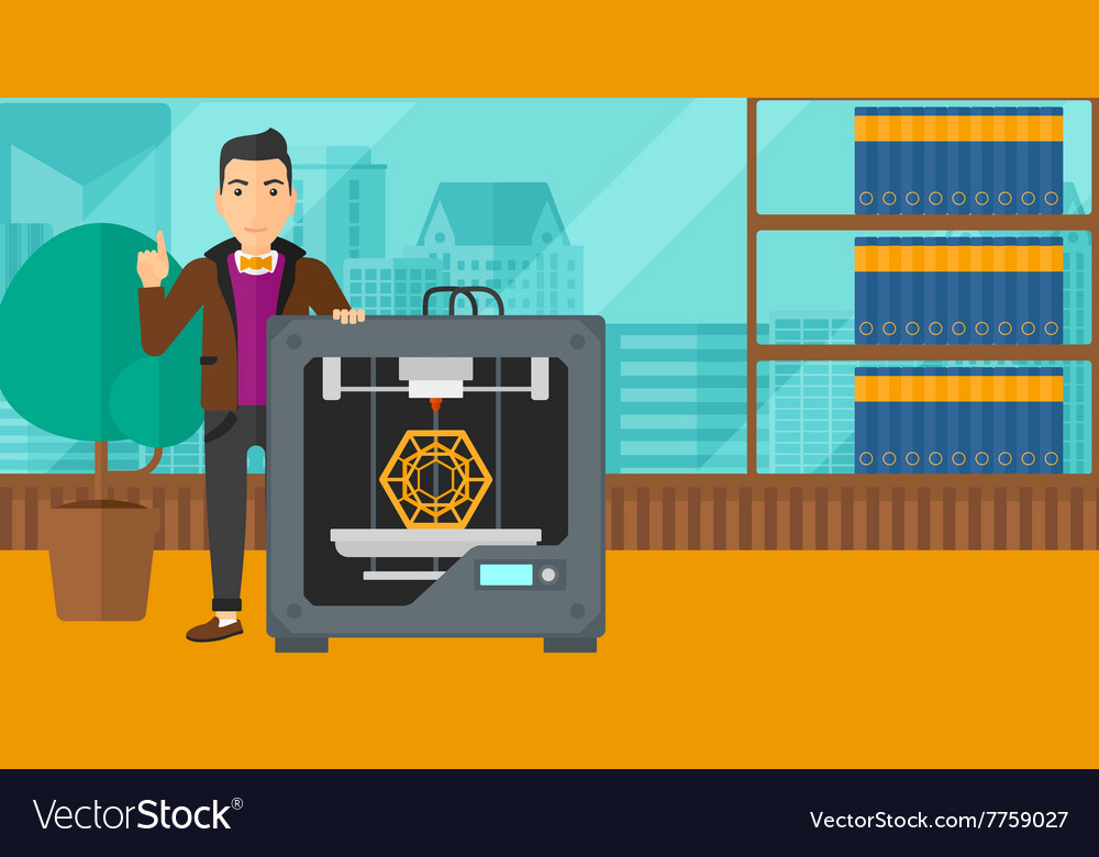 Man with three d printer
