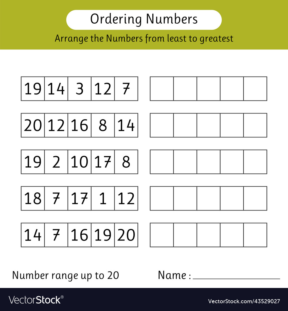 Ordering Numbers Worksheet Arrange The Numbers Vector Image ordering-numbers-worksheet-arrange-the-numbers-vector-image