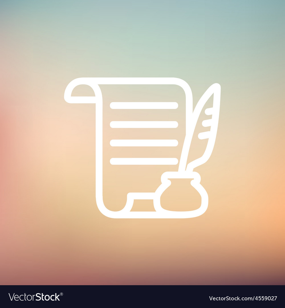 Paper scroll with feather pen thin line icon
