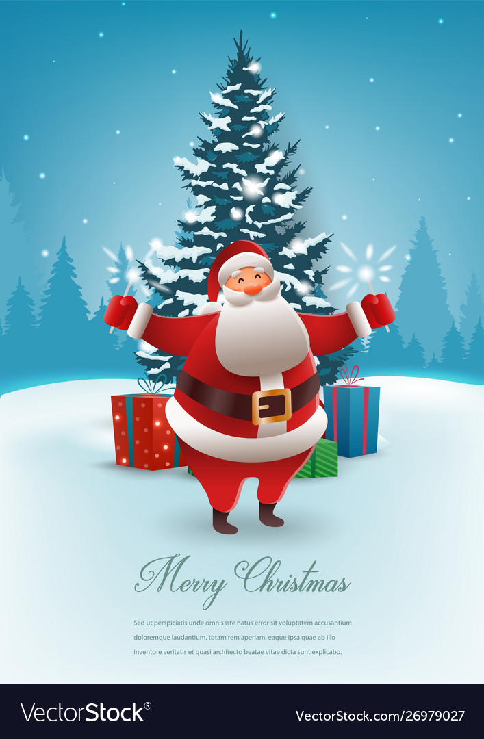 Santa claus with christmas tree merry