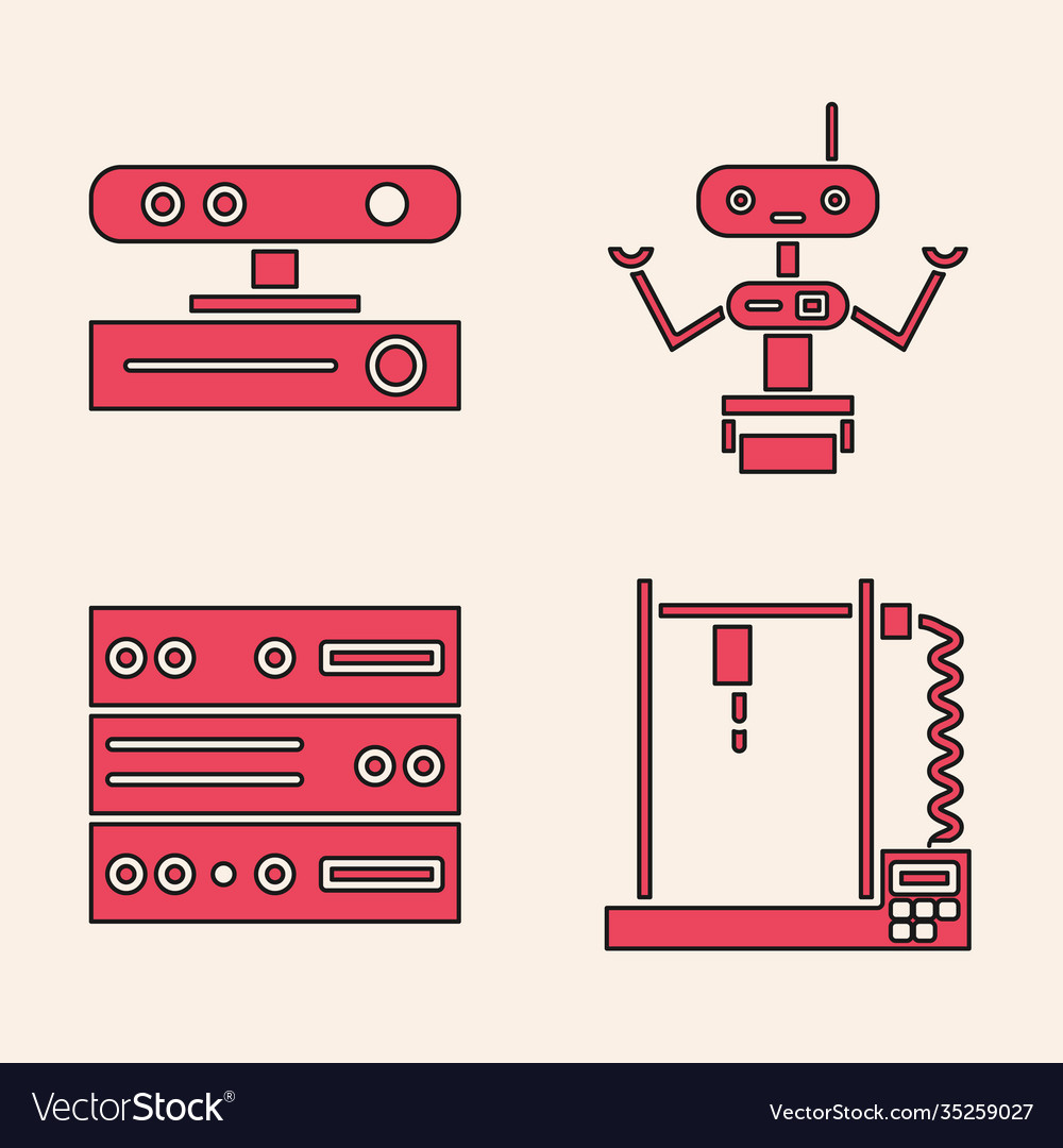 Set 3d printer motion sensor robot and server vector image Set 3d printer motion sensor robot and server