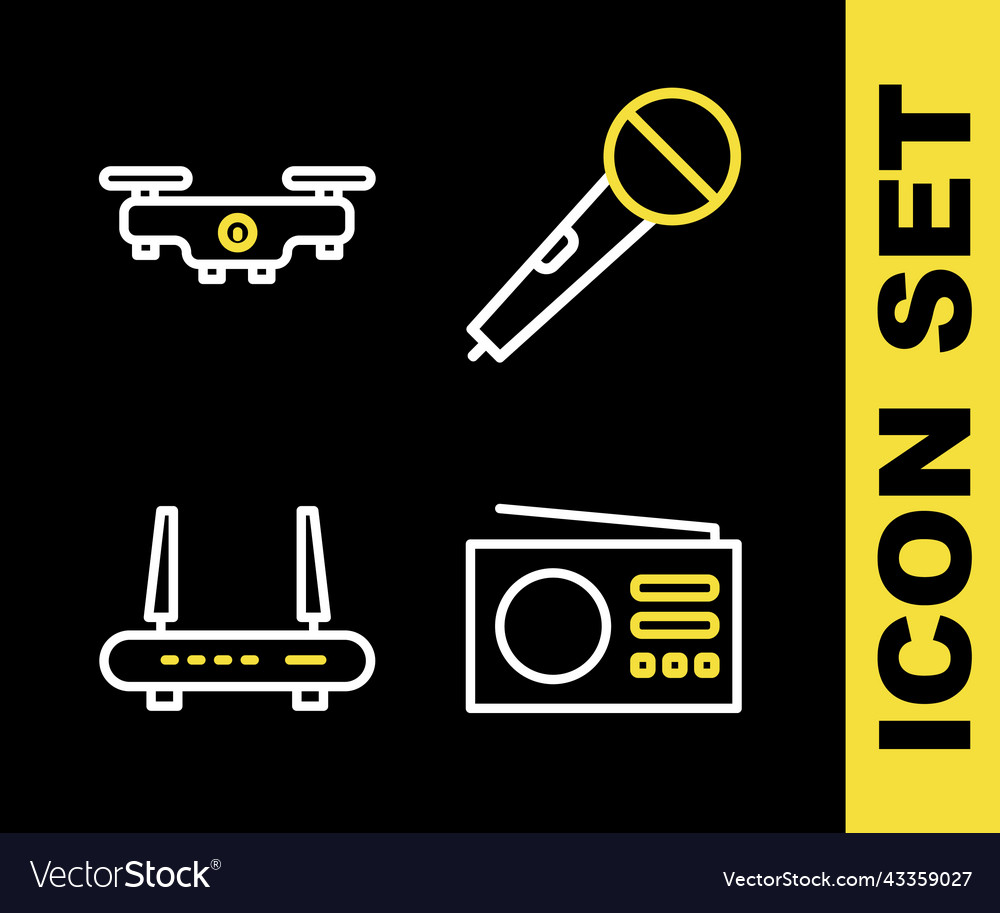 Set line microphone radio router and wi-fi vector image Set line microphone radio router and wi-fi