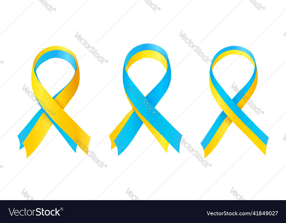 Set of yellow and blue silky ribbons loop Vector Image