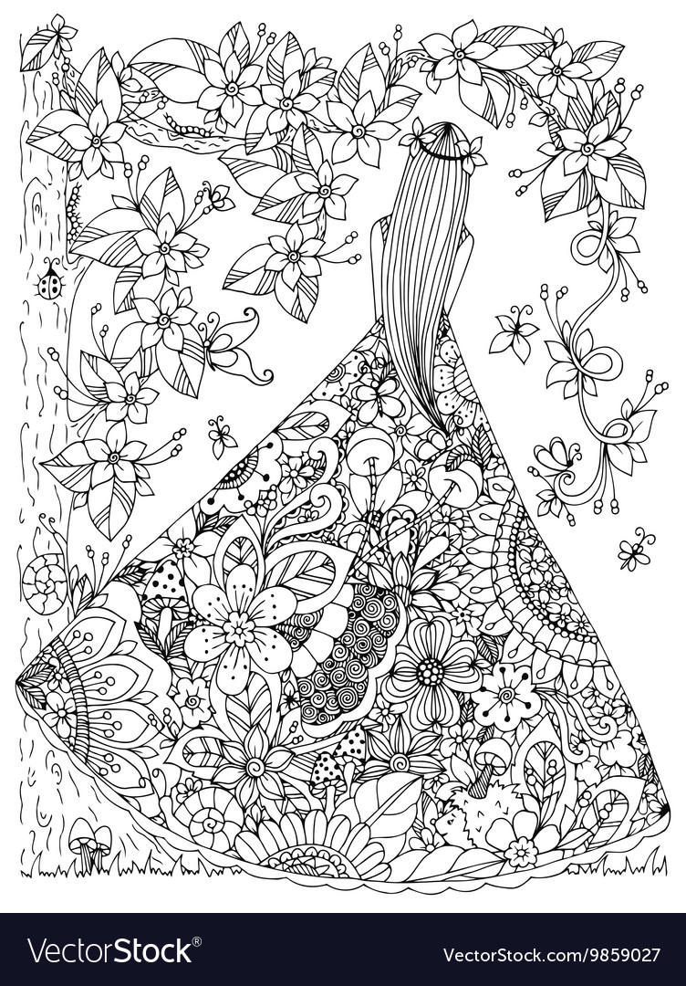 Zen tangle girl in a floral