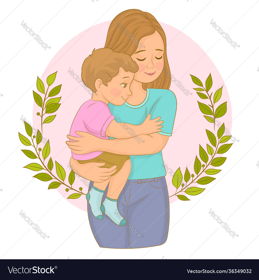 Beautiful mom holding her son in her arms Vector Image