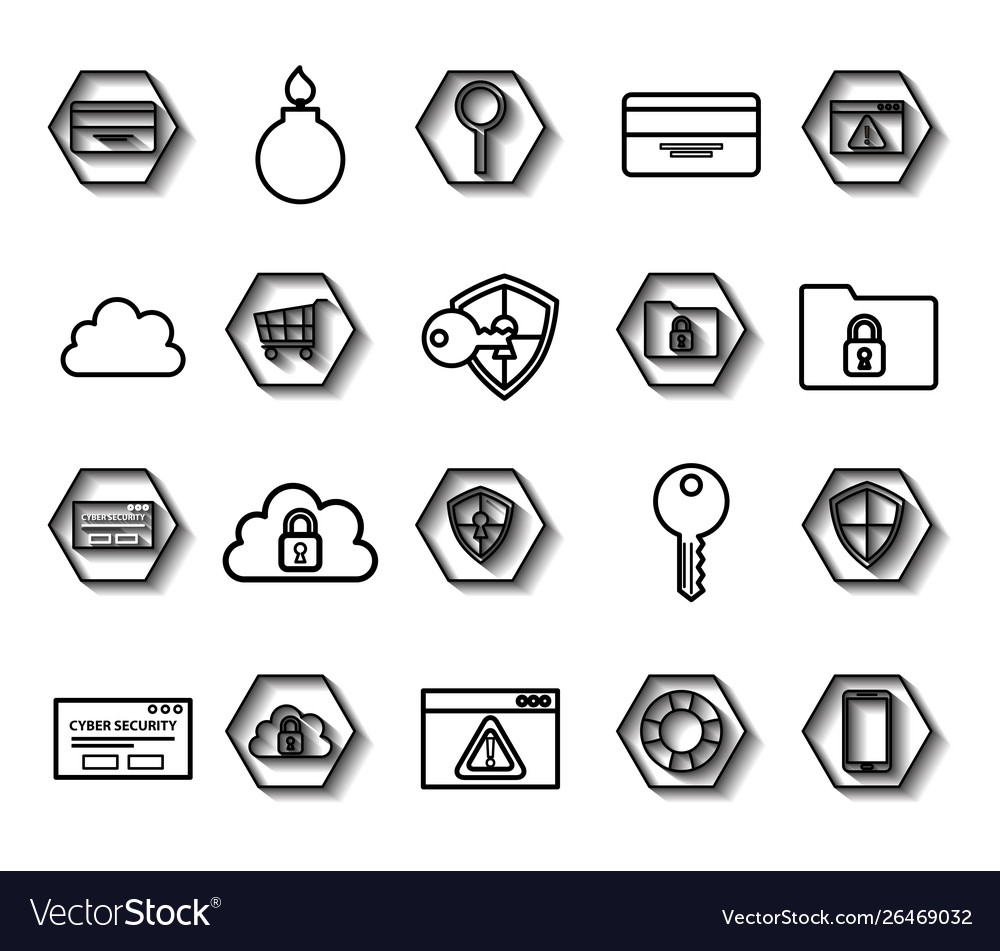 Bundle cyber security monochrome set icons