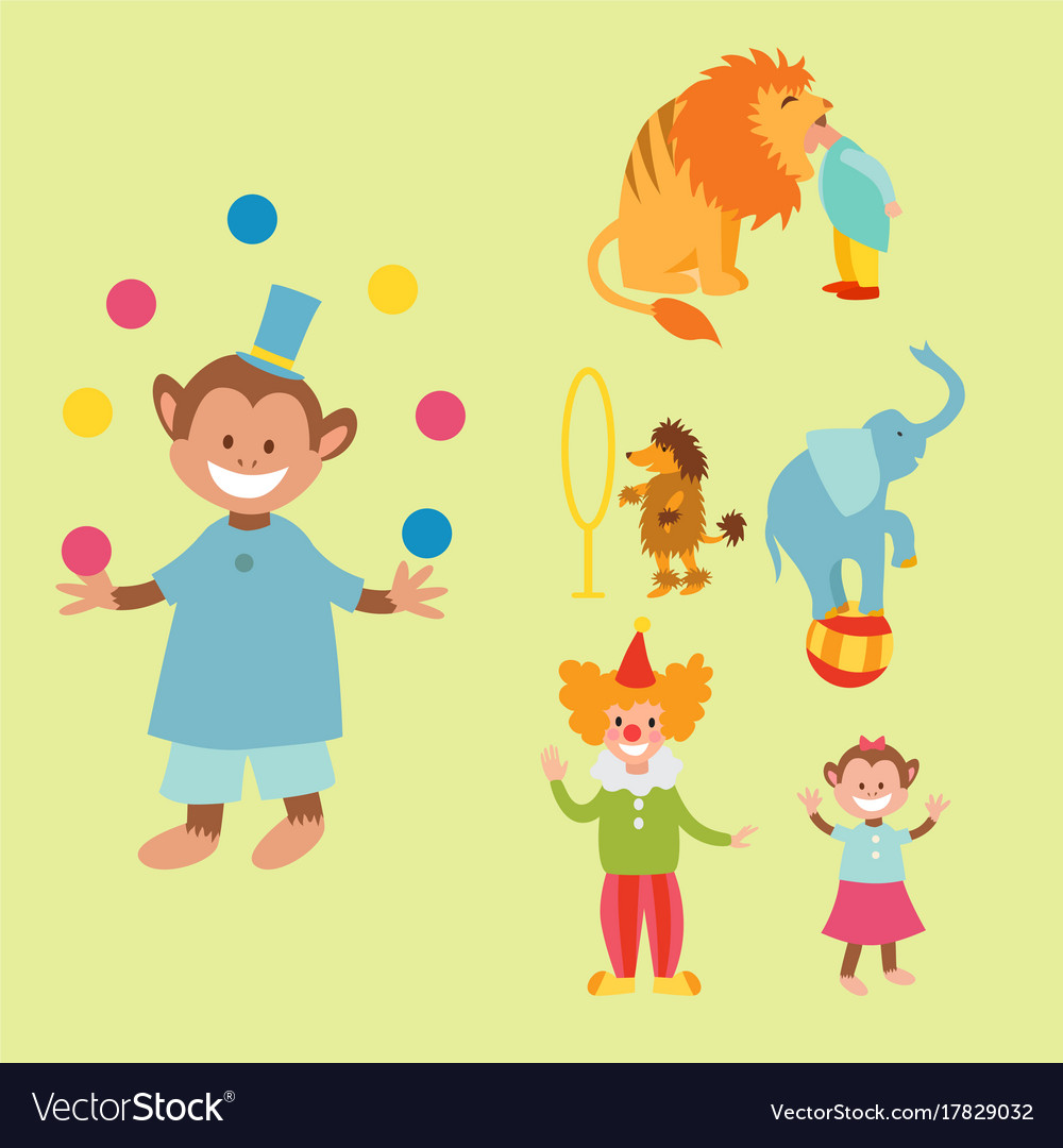 Circus funny animals set of icons cheerful