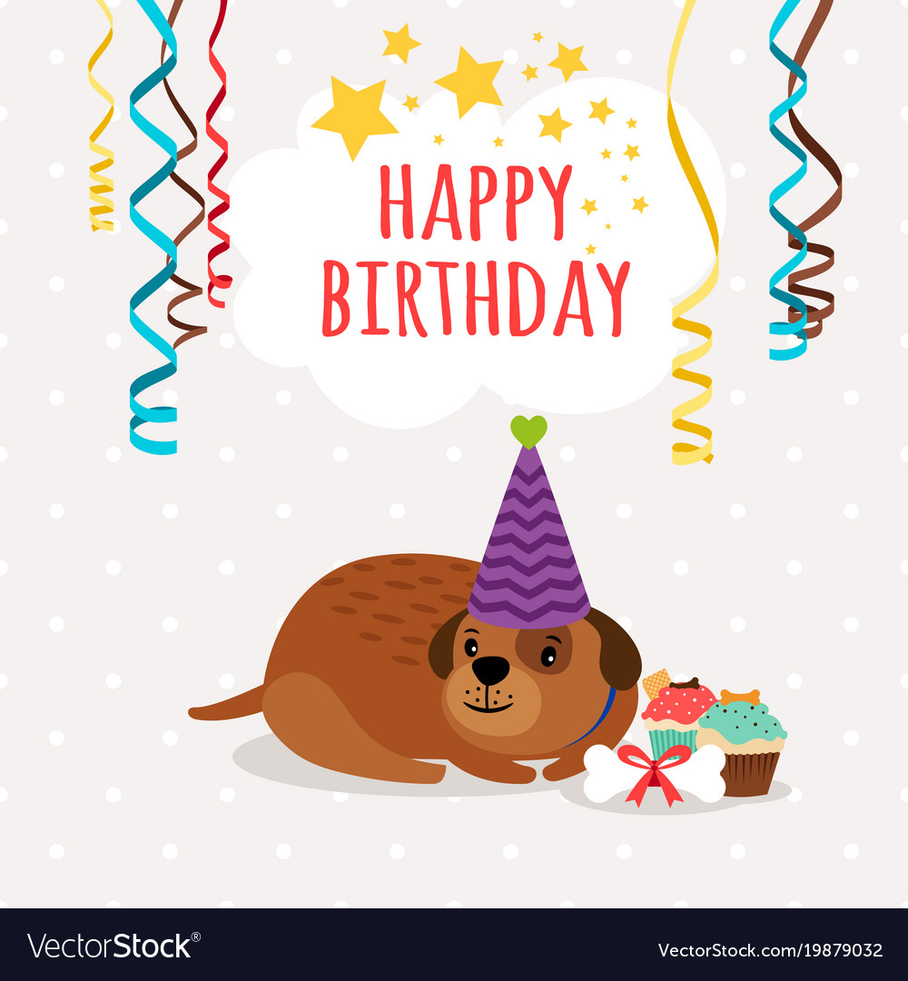 Cute dog and cupcakes birthday card Royalty Free Vector