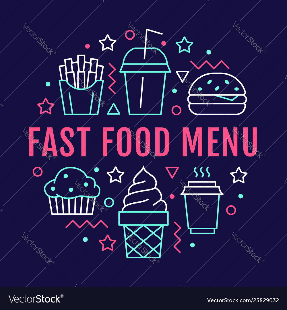 Fast food circle with flat line icons