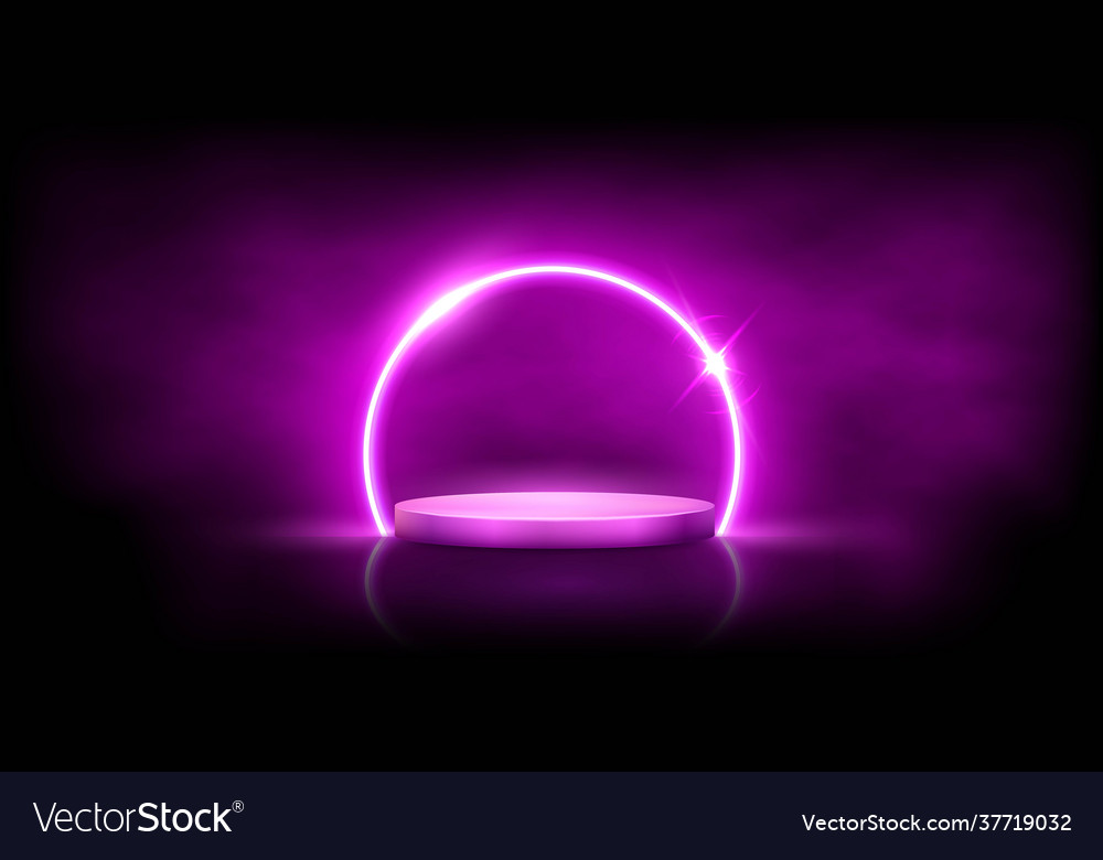 Glowing neon pink circle with sparkles in fog Vector Image