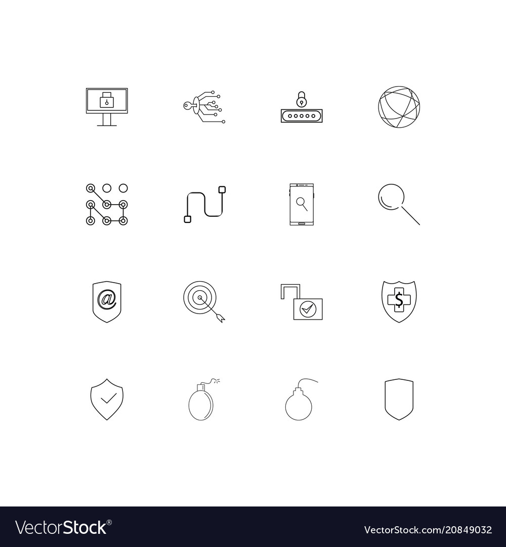 Internet security linear thin icons set outlined