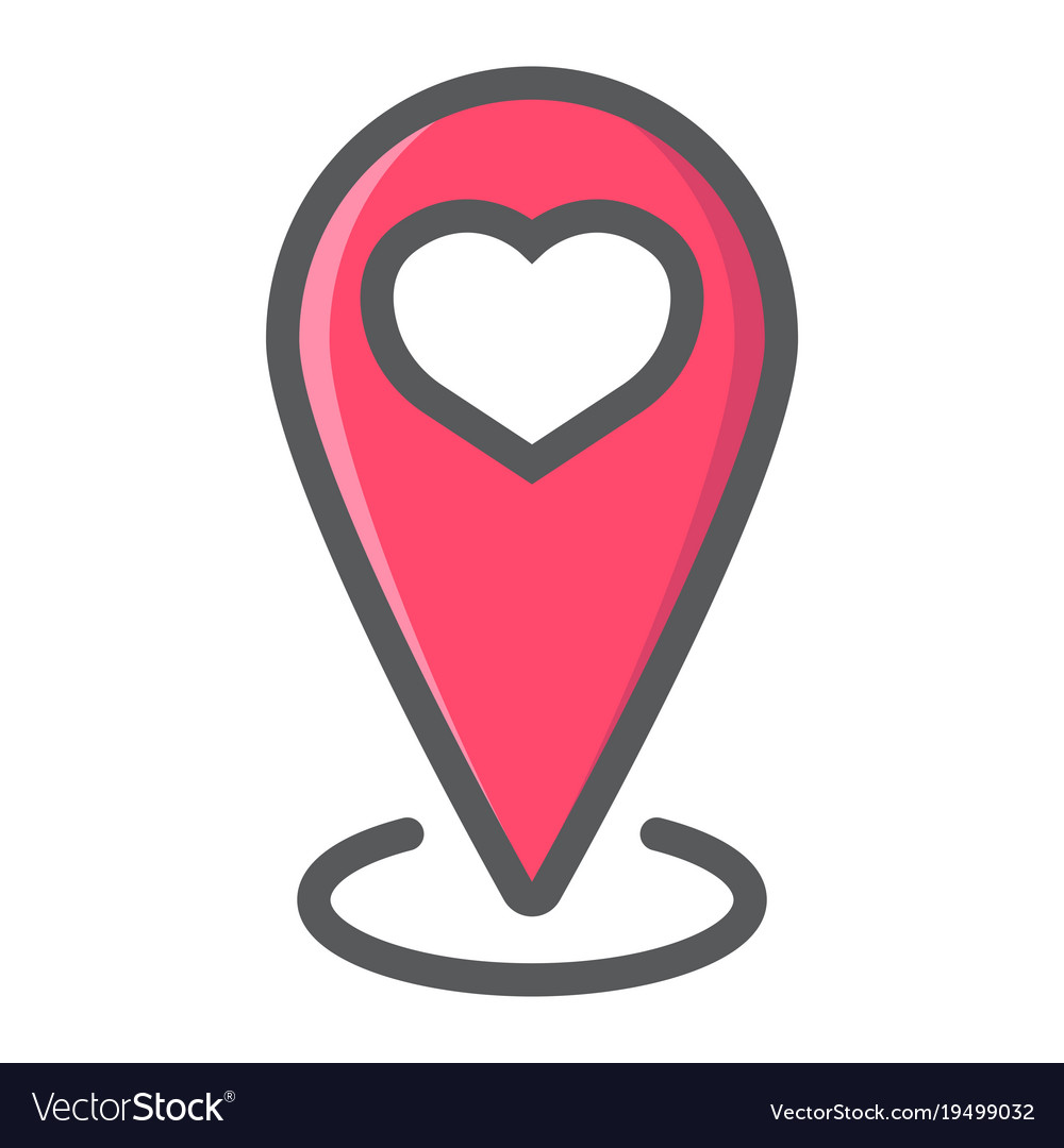 Map pointer with heart filled outline icon