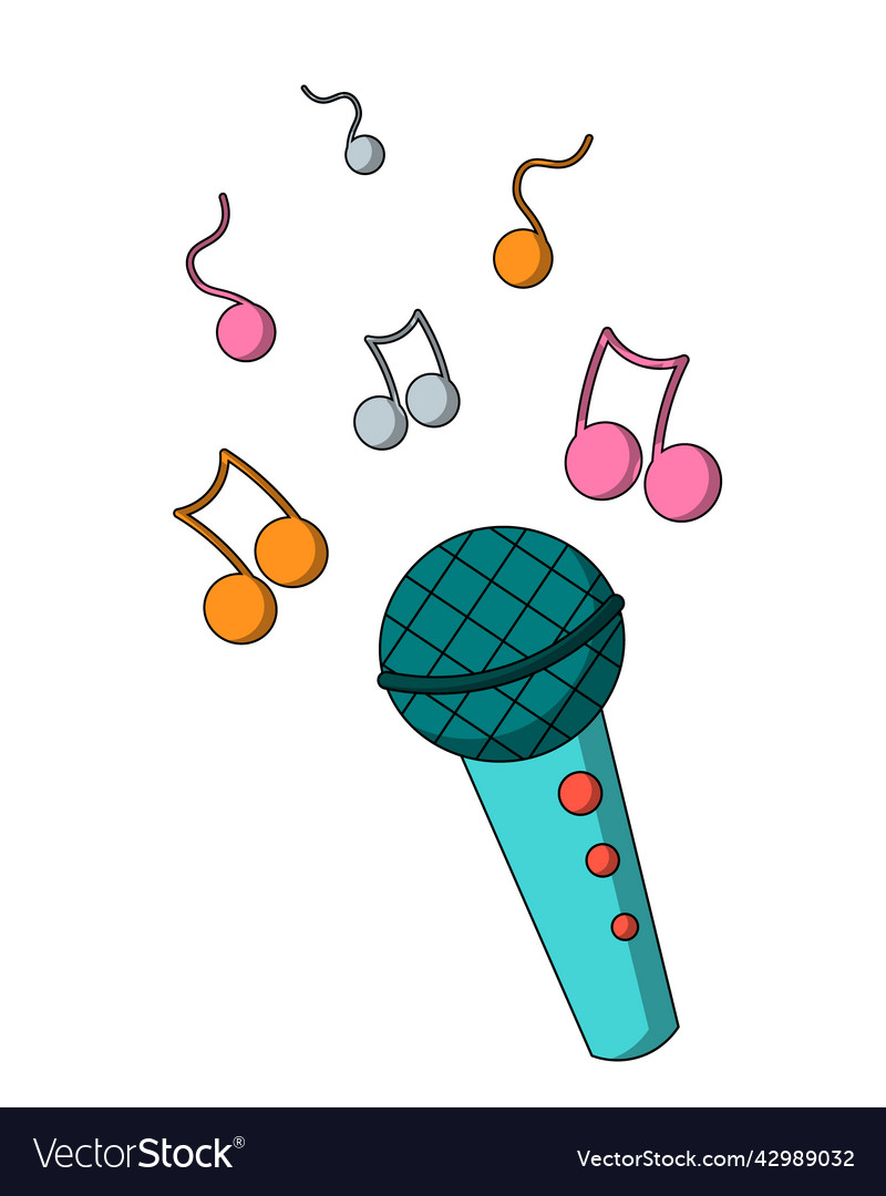Microphone and note draw in color vector image Microphone and note draw in color