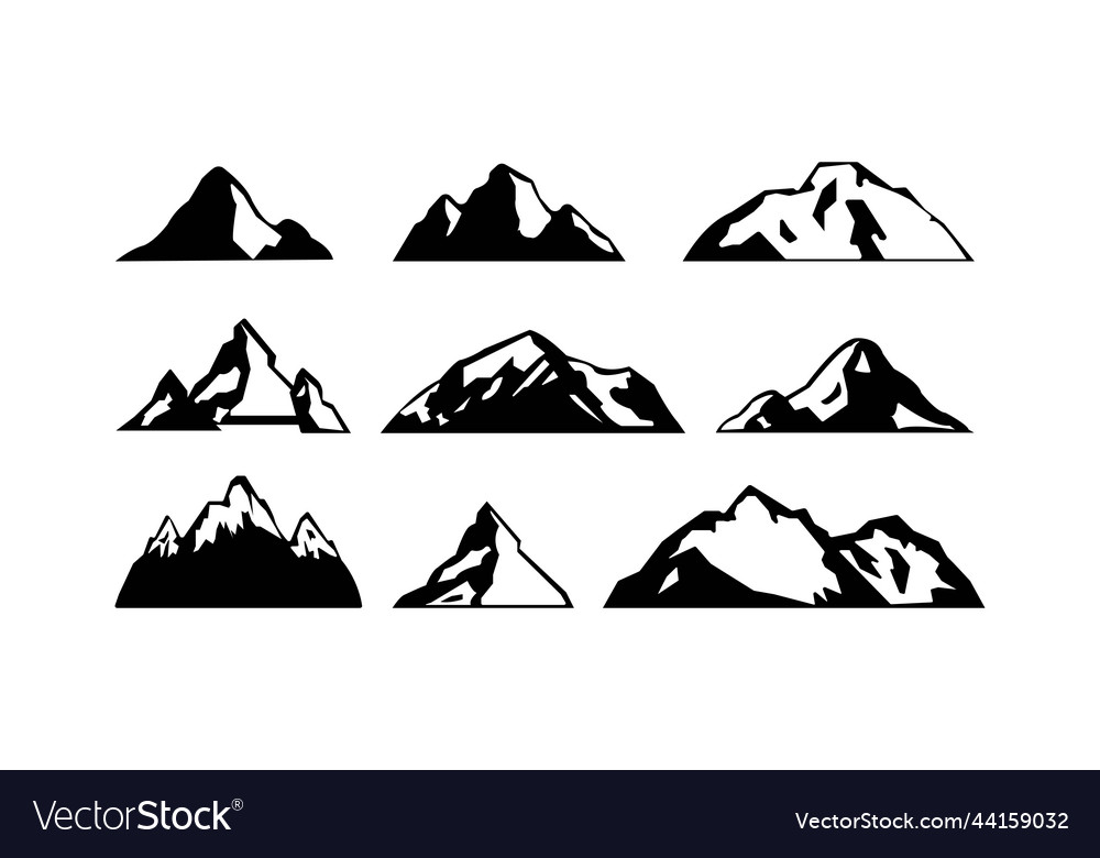 Mountain hills rocks and peaks silhouette icon Vector Image