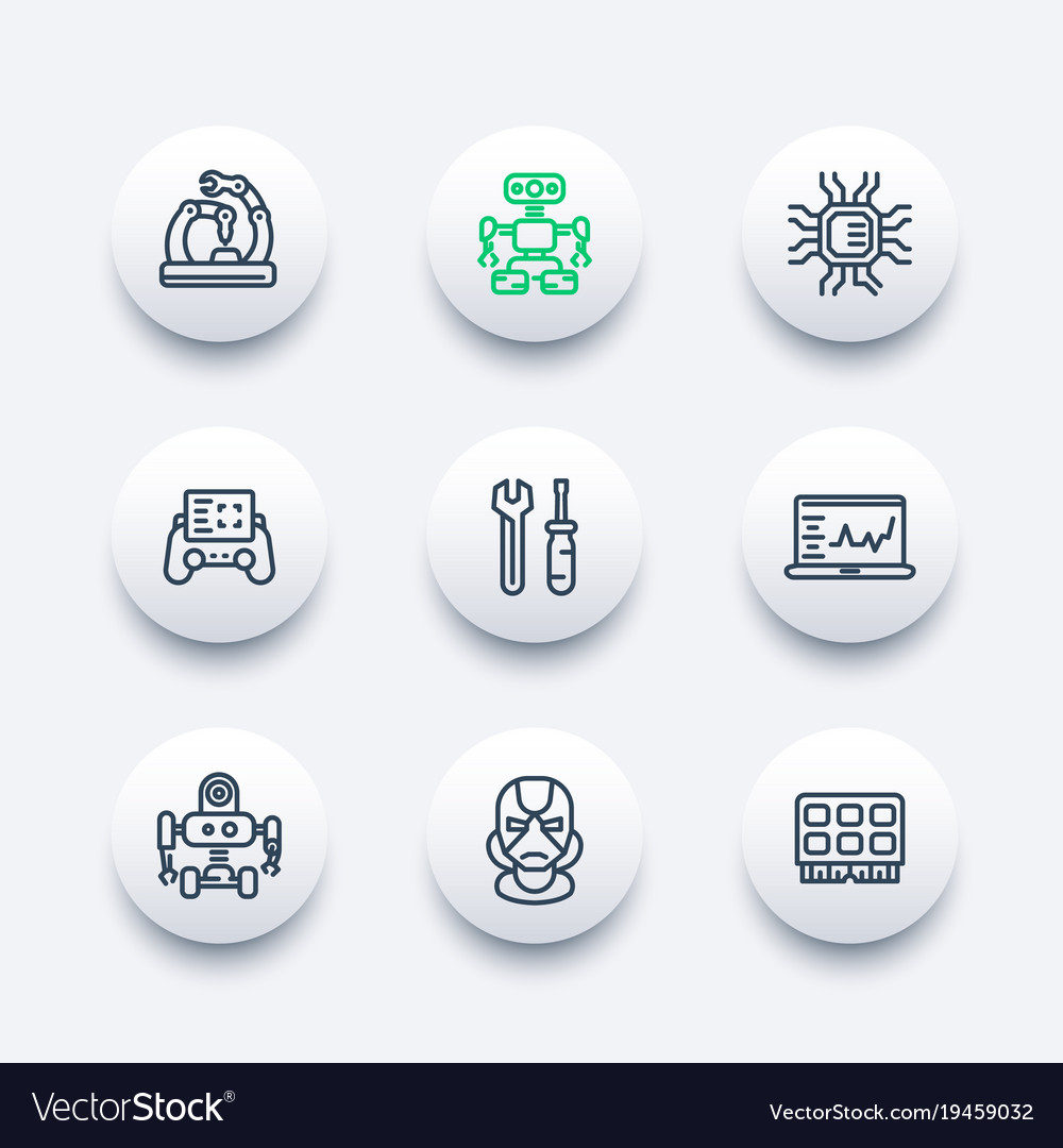 Robotics mechanical engineering robots icons