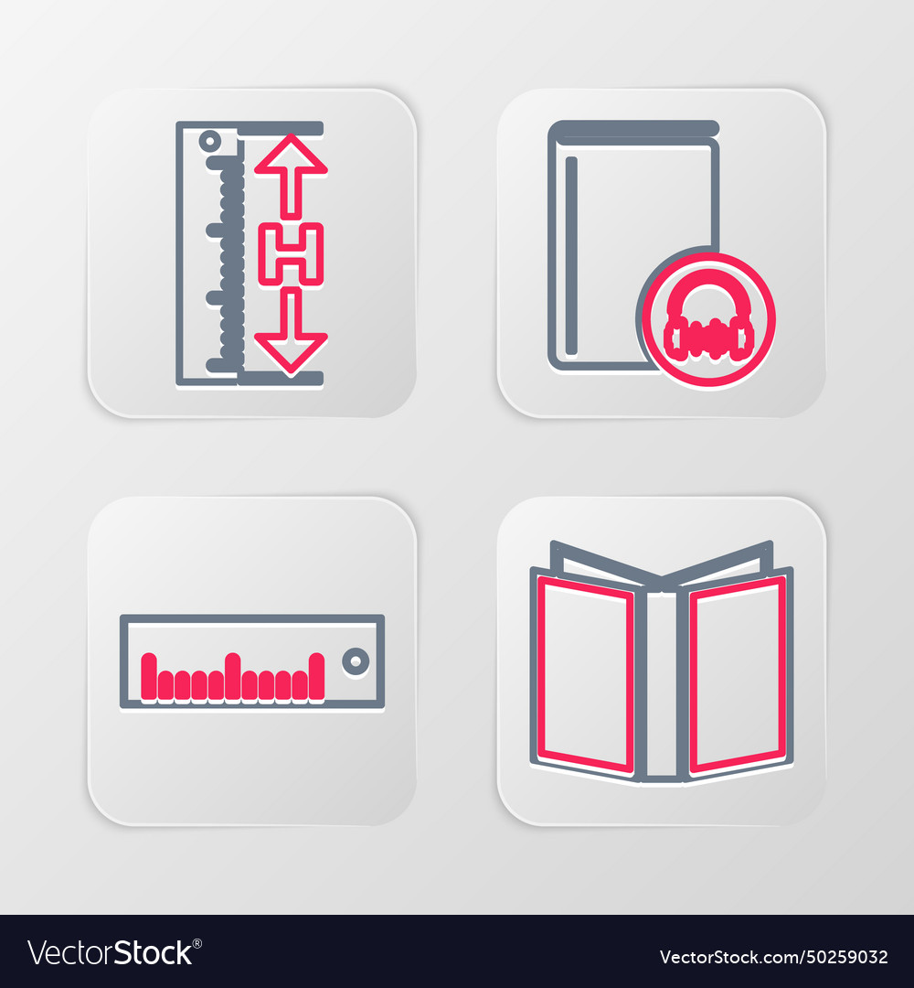 Set line open book ruler audio and measuring vector image Set line open book ruler audio and measuring