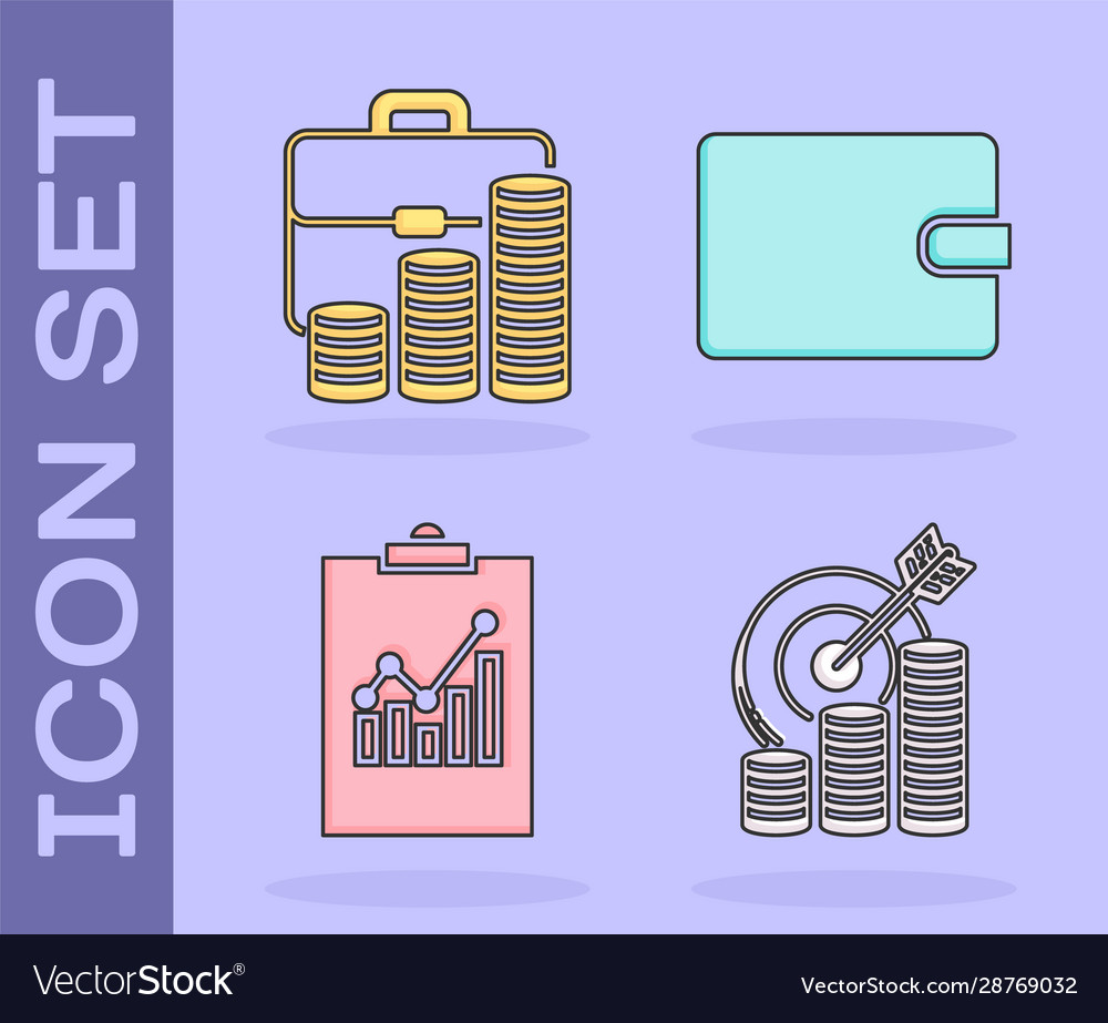 Set target with coin symbol briefcase vector image Set target with coin symbol briefcase