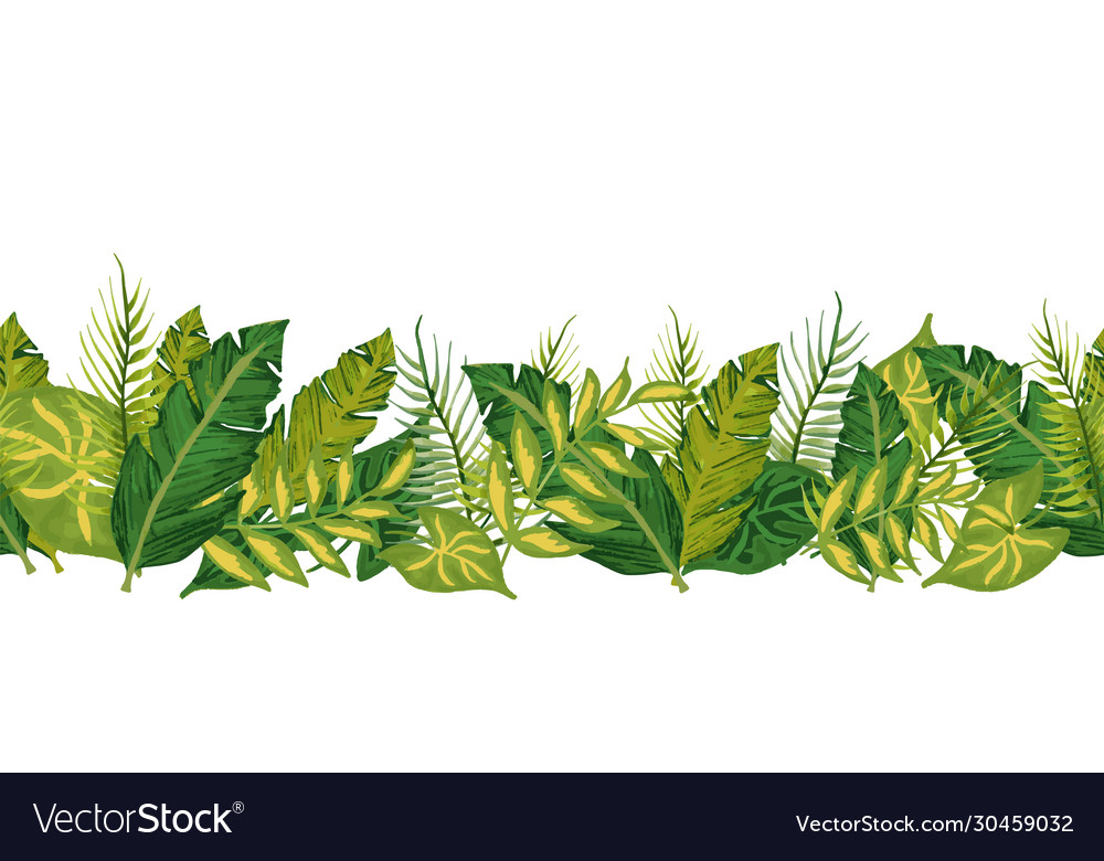 Tropical palm leaves seamless border