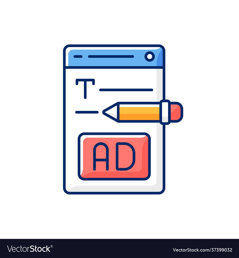 Writing text ads rgb color icon vector image Writing text ads rgb color icon