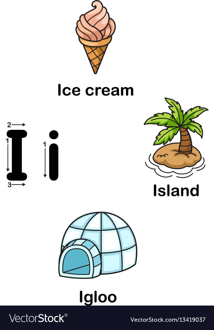 Alphabet letter i-ice cream island igloo Vector Image