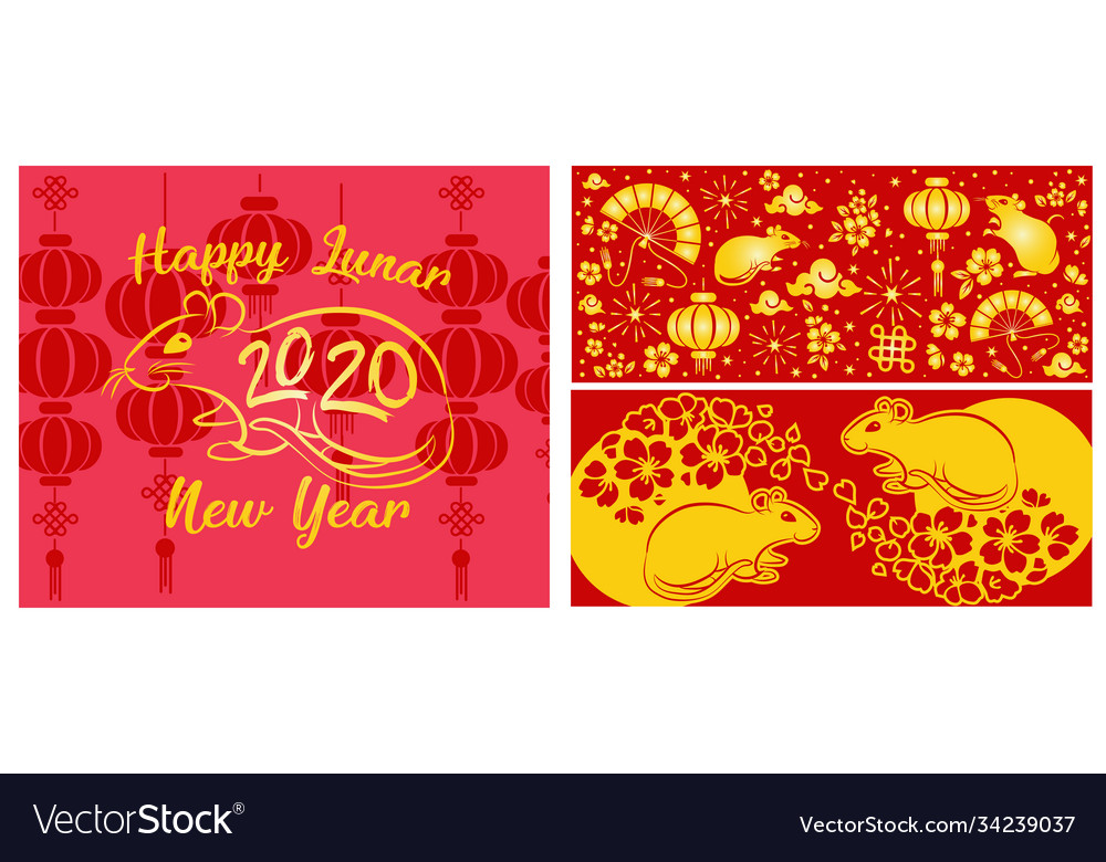 Chinese new year 2020 rat red and gold paper vector image Chinese new year 2020 rat red and gold paper