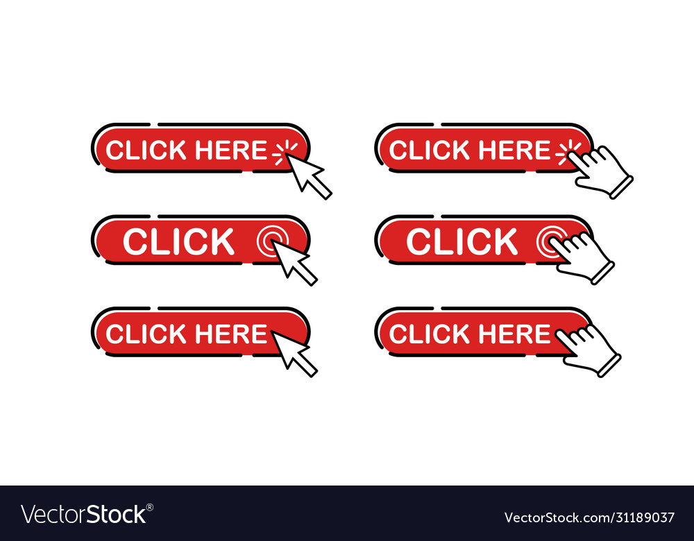 Click here button in red with mouse pointer hand