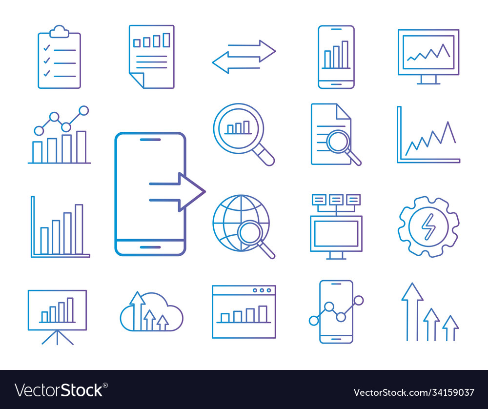Data analysis gradient style icons collection