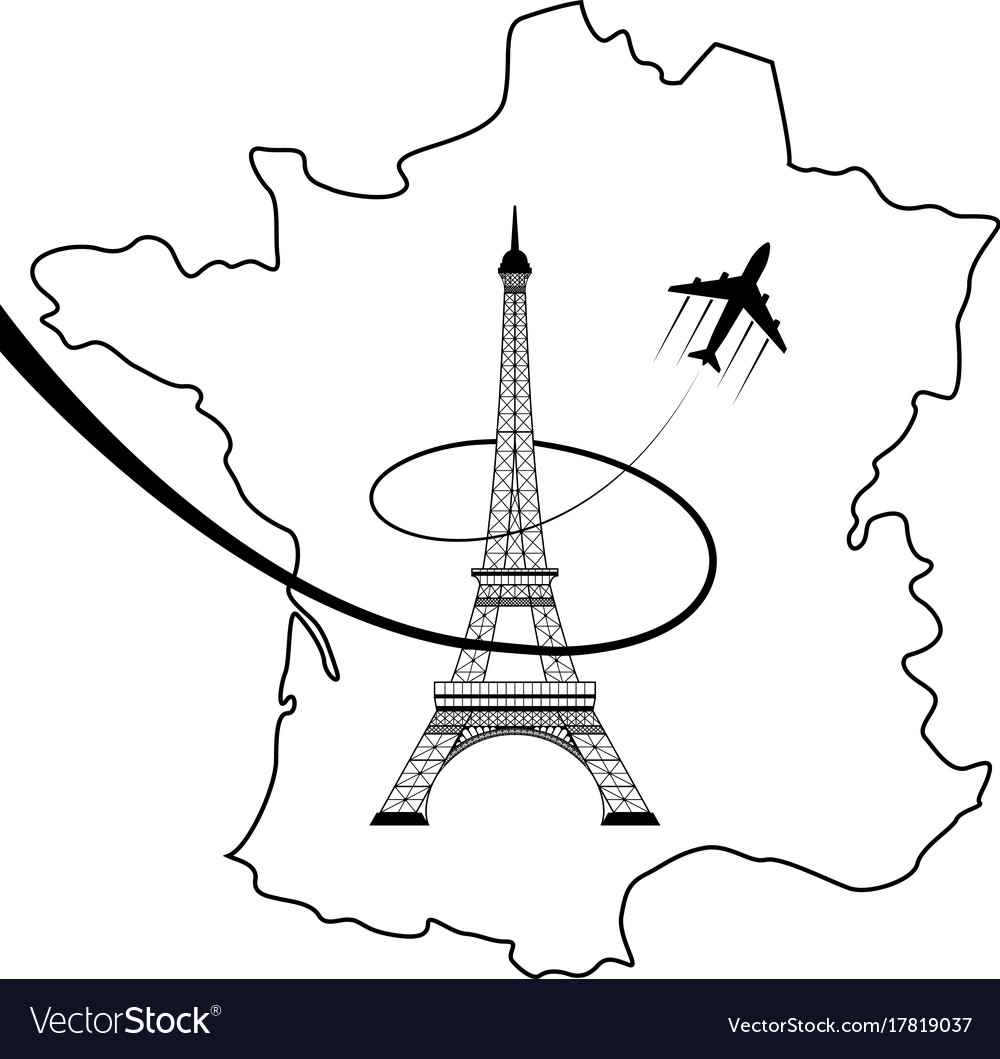 Eiffel tower and map on white