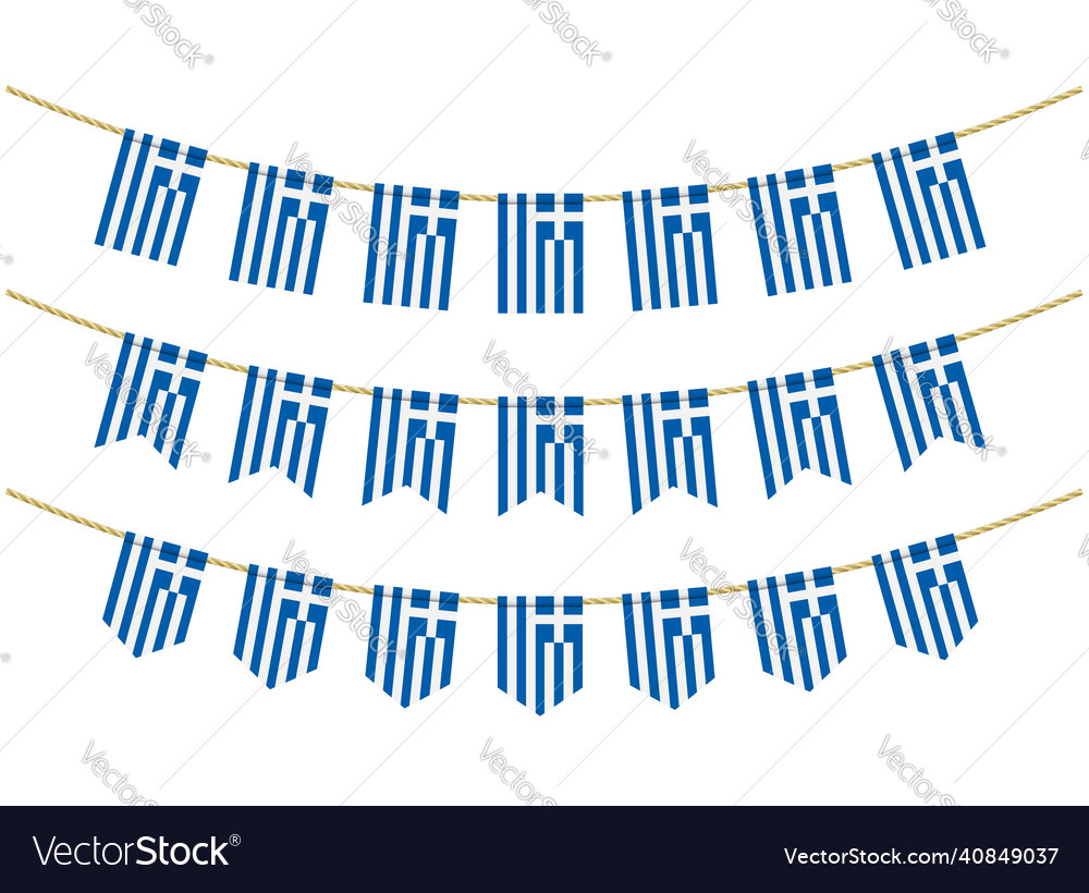 Greece flag on the ropes white background set