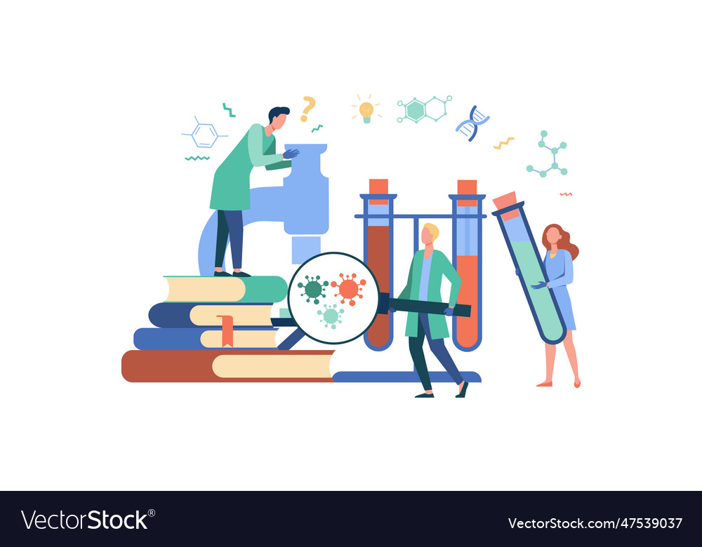 Group of scientists with microscope vector image Group of scientists with microscope