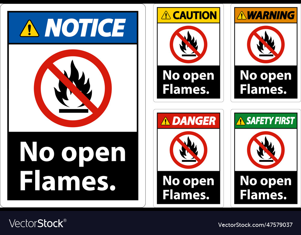 No open flames label sign on white background Vector Image