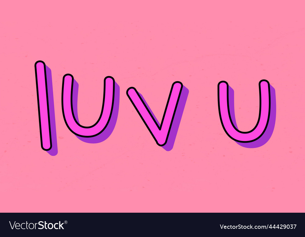 Purple luv u typography on a pink background