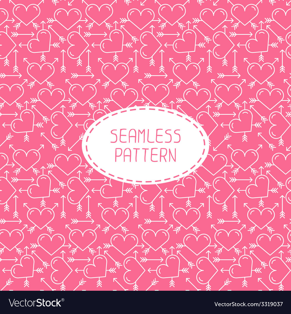 Romantic line seamless pattern with hearts