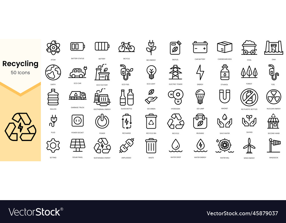 Simple outline set of recycling icons linear vector image Simple outline set of recycling icons linear