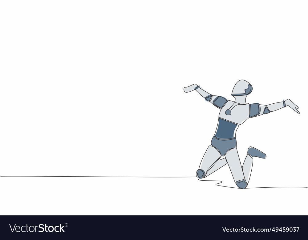 Single continuous line happy robot jumping Vector Image Single continuous line happy robot jumping