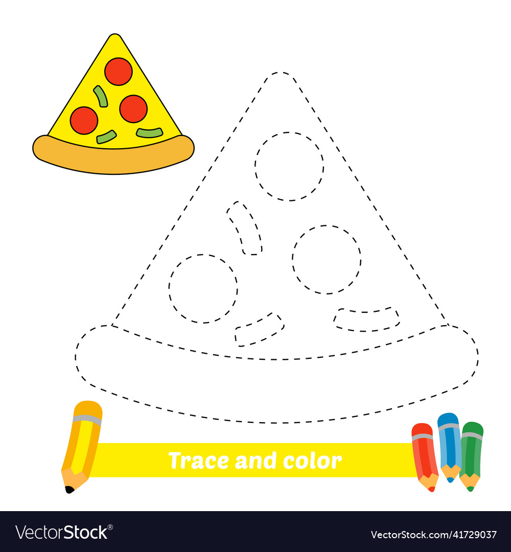 Trace and color for kids pizza Royalty Free Vector Image