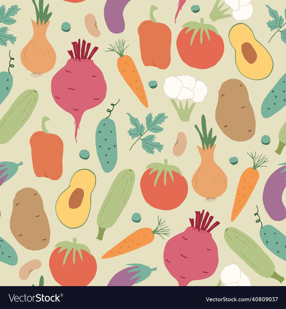 Vegetables seamless pattern vegetarian healthy Vector Image