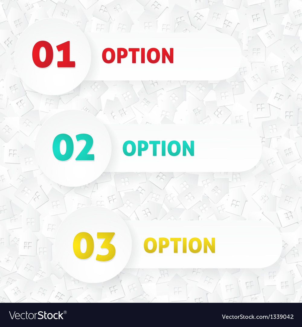 01 02 03 options template with houses pattern Vector Image