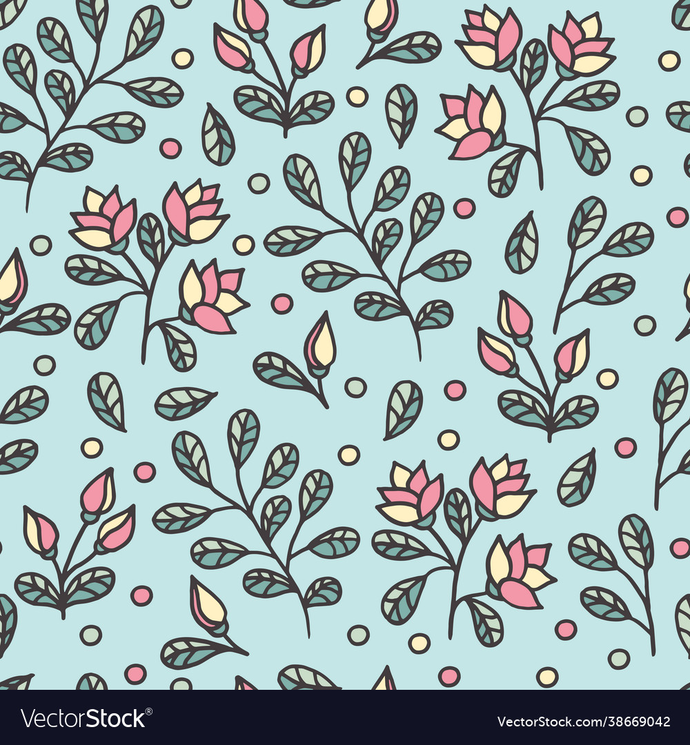 Abstract seamless pattern with flowers on a blue