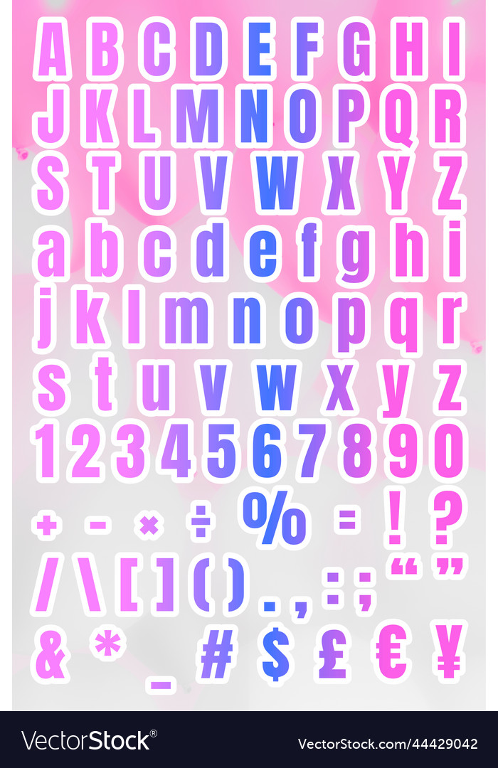 Alphabet gradient number symbol set