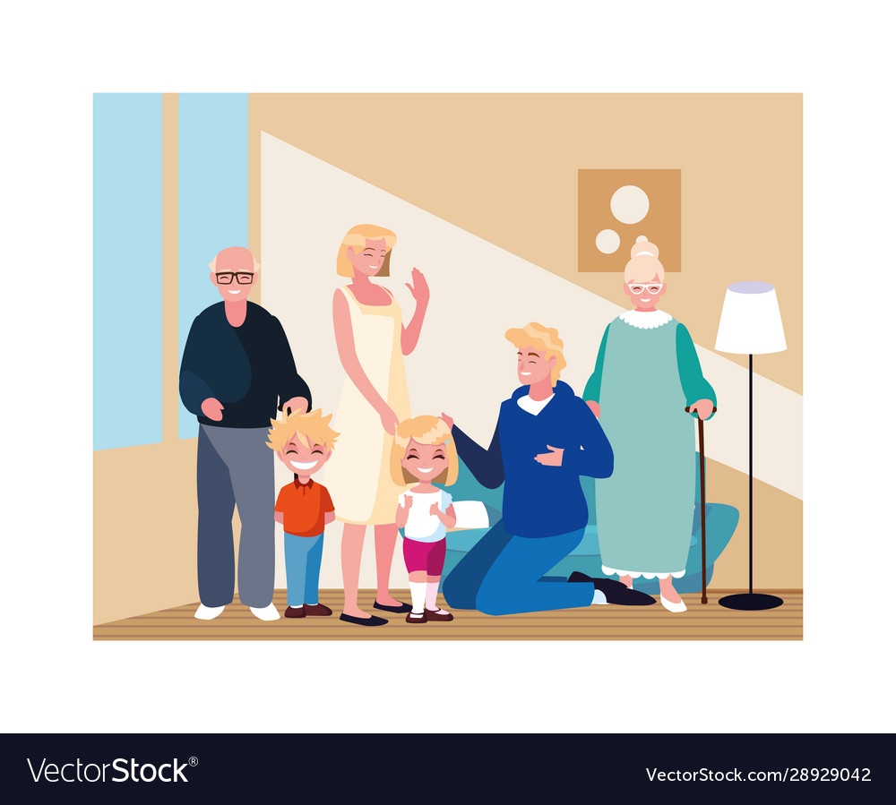 Big family together in living room three