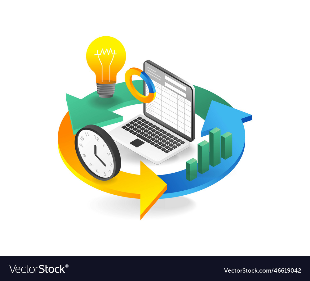 Business graph with lightbulb clock and arrow Vector Image Business graph with lightbulb clock and arrow