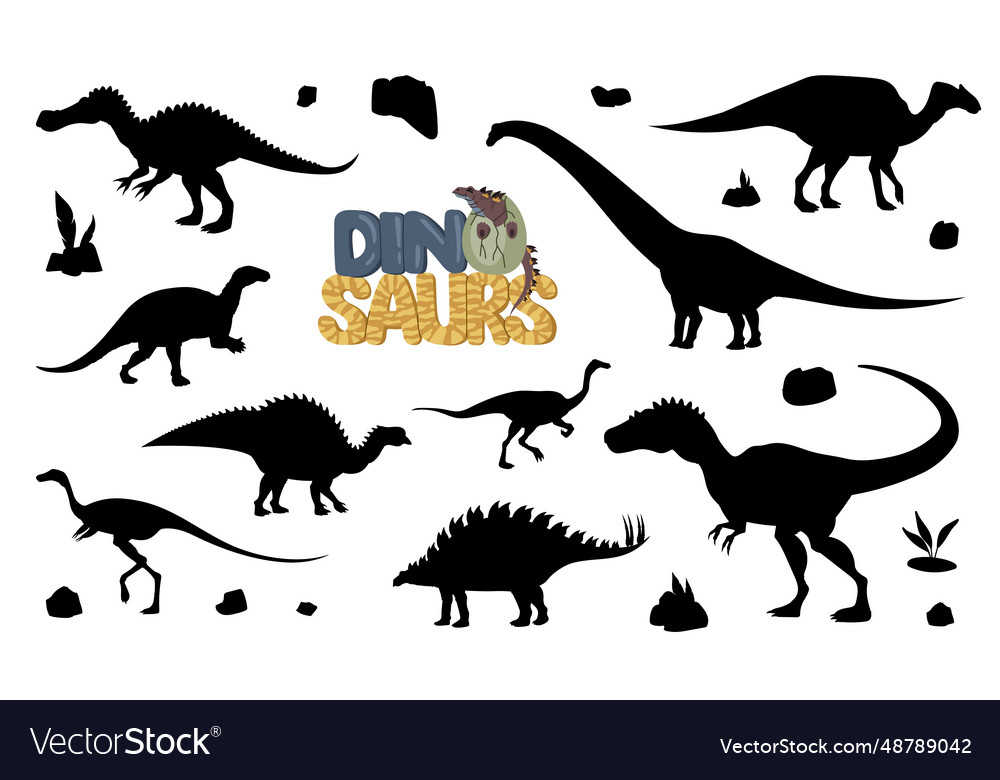 Cartoon dinosaur silhouettes black dino animals Vector Image