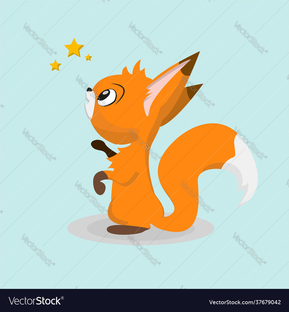 Cute cartoon red fox funny animal