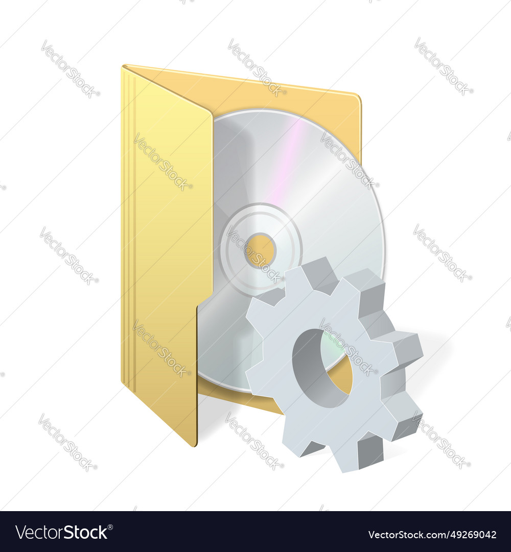 File computer folder and compact disk with gear