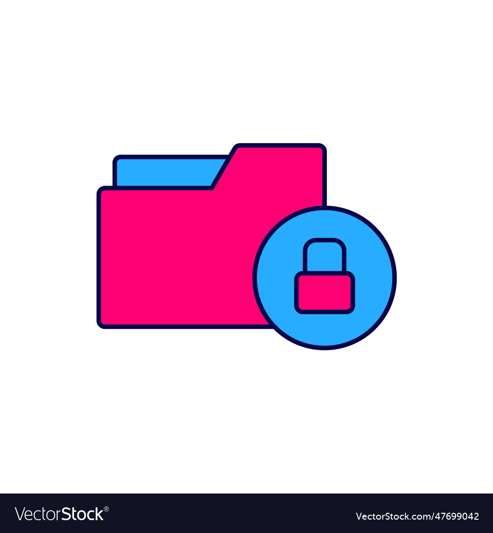 Filled outline folder and lock icon isolated