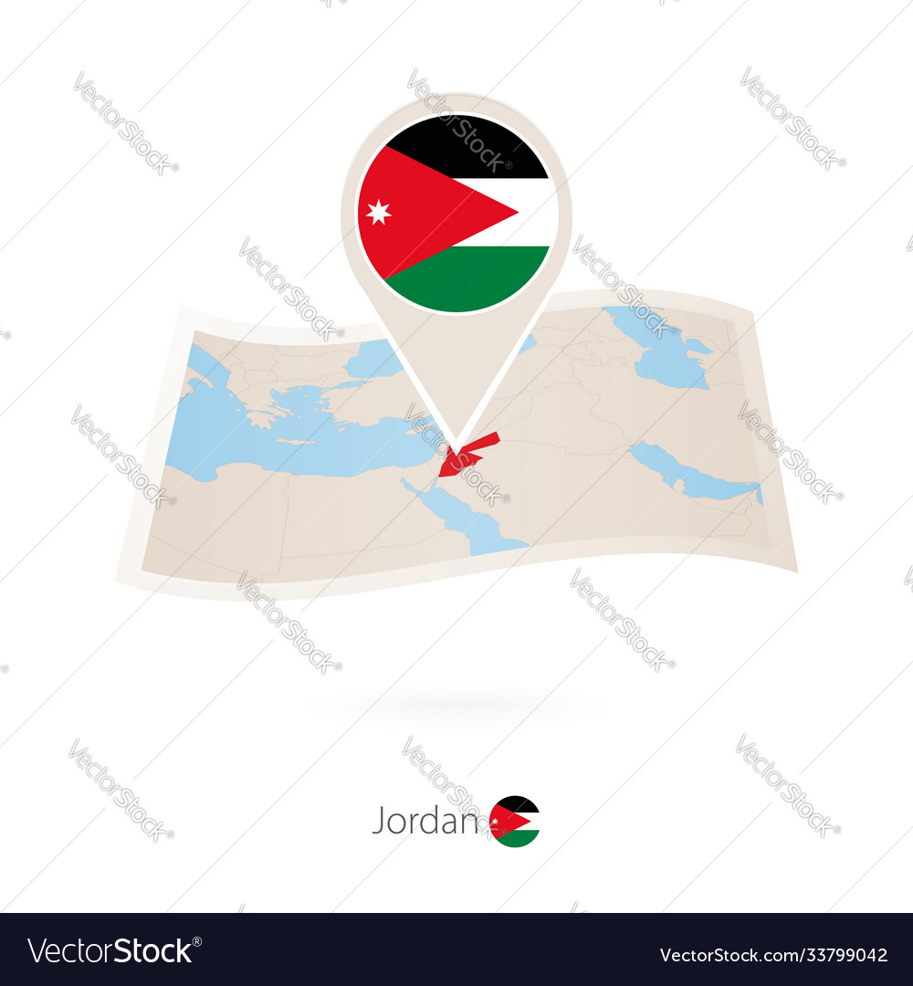 Folded paper map jordan with flag pin