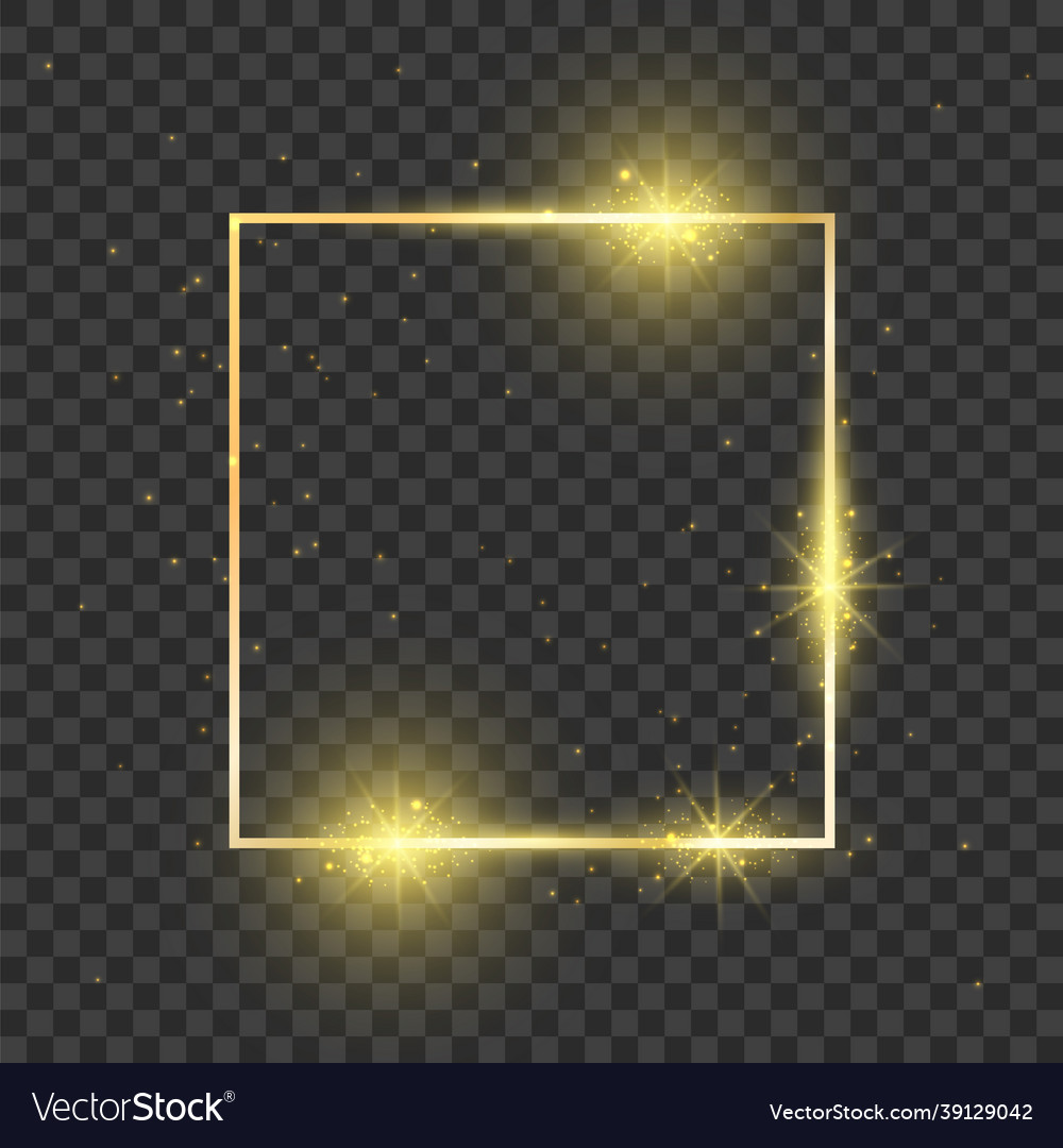 Gold square frame glowing effect rectangle shiny