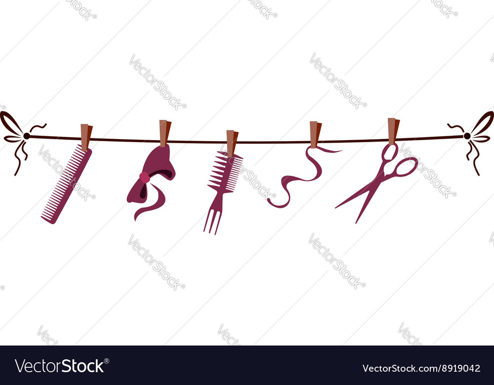 Hairdresser barber tools and accessories on rope